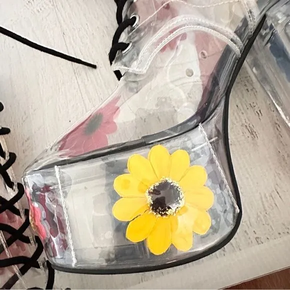 Delia*s Y2k groovy disco get your groove on PVC platform boots Sz 7