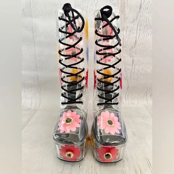 Delia*s Y2k groovy disco get your groove on PVC platform boots Sz 7
