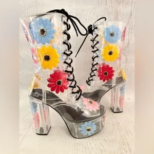 Delia*s Y2k groovy disco get your groove on PVC platform boots Sz 7