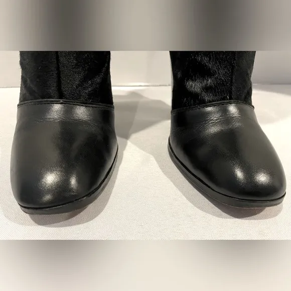 DEREK LAM 10 CROSBY Carmen Black Calf Hair Suede Leather Heeled Boot Womens 7