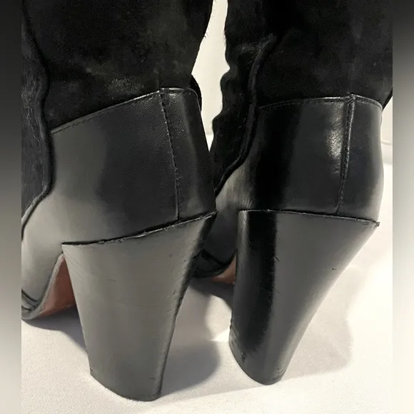 DEREK LAM 10 CROSBY Carmen Black Calf Hair Suede Leather Heeled Boot Womens 7