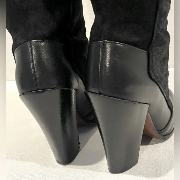 DEREK LAM 10 CROSBY Carmen Black Calf Hair Suede Leather Heeled Boot Womens 7