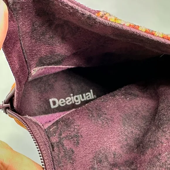 Desigual Women's Galicia Velvet Suede Booties Multi-colored Patterned Size 39