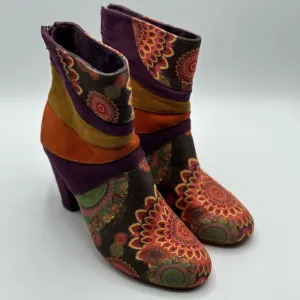 Desigual Women's Galicia Velvet Suede Booties Multi-colored Patterned Size 39