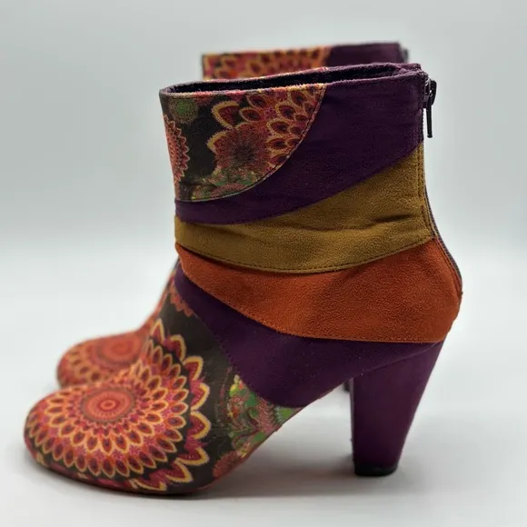 Desigual Women's Galicia Velvet Suede Booties Multi-colored Patterned Size 39