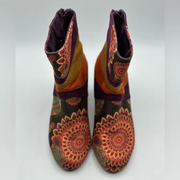 Desigual Women's Galicia Velvet Suede Booties Multi-colored Patterned Size 39