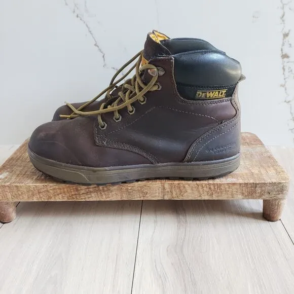 DeWalt Work Boots Mens 9.5M Brown Leather Plasma Plain Toe Industrial Oil Safe