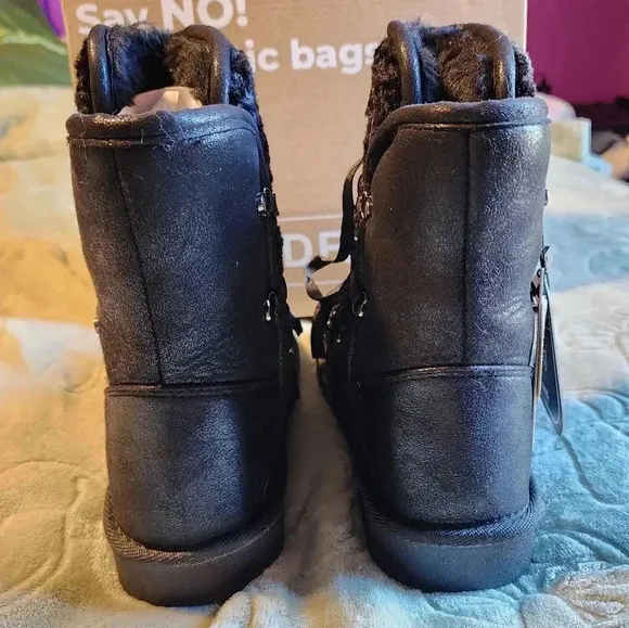 D.Franklin Snow Boots Size EU 38 / US 7 Napatec Plush Black Faux Fur Lined NIB