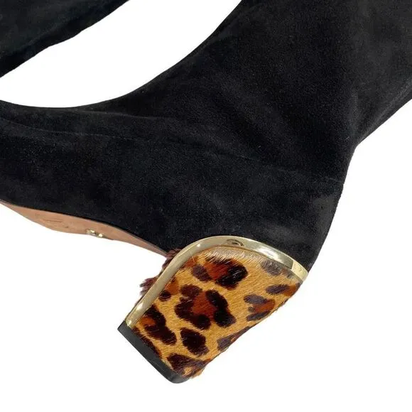 Diane von Furstenberg Henrietta knee suede Boots Size 8.5 Black/Camel Leopard