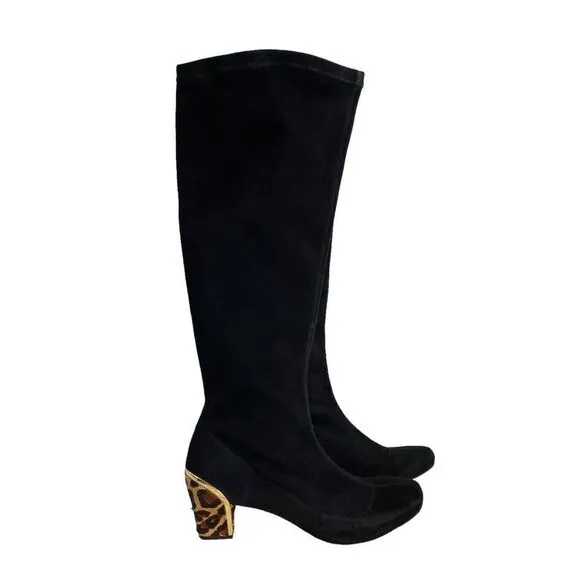 Diane von Furstenberg Henrietta knee suede Boots Size 8.5 Black/Camel Leopard