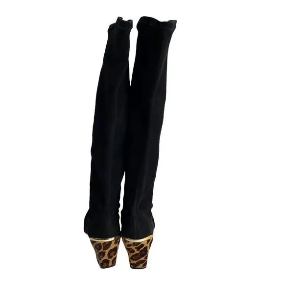 Diane von Furstenberg Henrietta knee suede Boots Size 8.5 Black/Camel Leopard