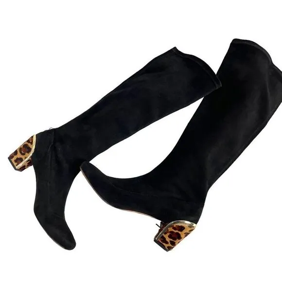 Diane von Furstenberg Henrietta knee suede Boots Size 8.5 Black/Camel Leopard