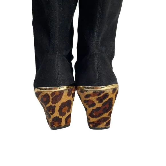 Diane von Furstenberg Henrietta knee suede Boots Size 8.5 Black/Camel Leopard