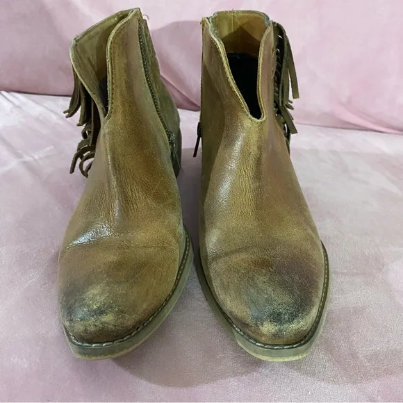 Diba True Pony Up Leather Fringe Ankle Boots Women's 8 Western Rodeo Low Heeled