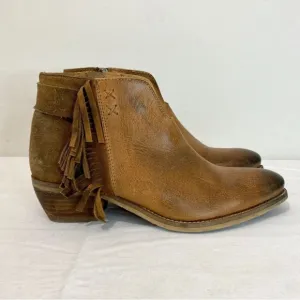 Diba True Pony Up Leather Fringe Ankle Boots Women's 8 Western Rodeo Low Heeled