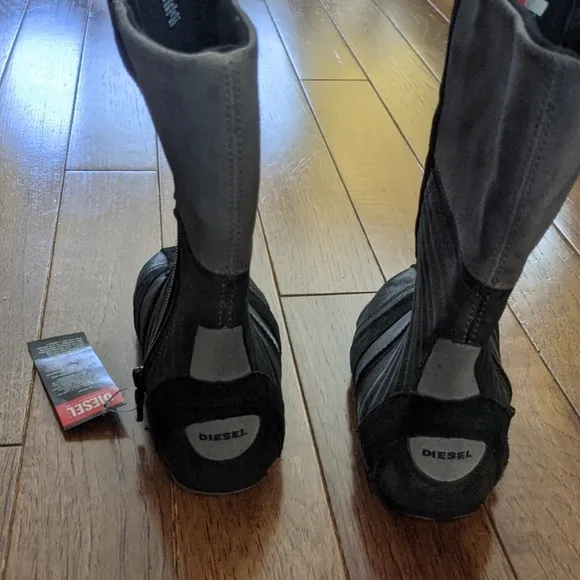 Diesel black gray leather suede kid boots size 1