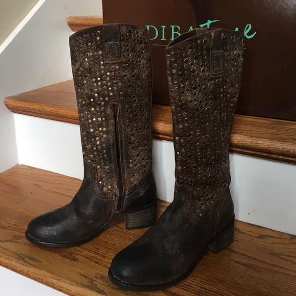 Dina.true BOOTS size 7 BROWN Leather/WITH STUDS