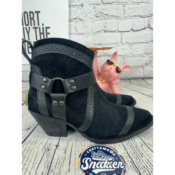 Dingo Gummy Bear Western Ankle Boots Womens 7.5 Black Suede Leather Bootie NEW