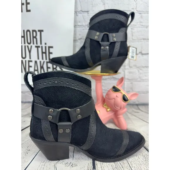 Dingo Gummy Bear Western Ankle Boots Womens 7.5 Black Suede Leather Bootie NEW
