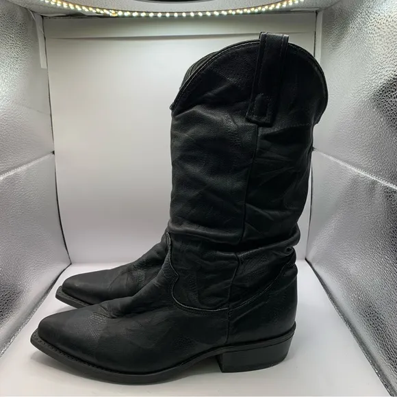 Dingo Slouch Cowboy Boots Black Pigskin Leather Western Biker 6.5D need insoles