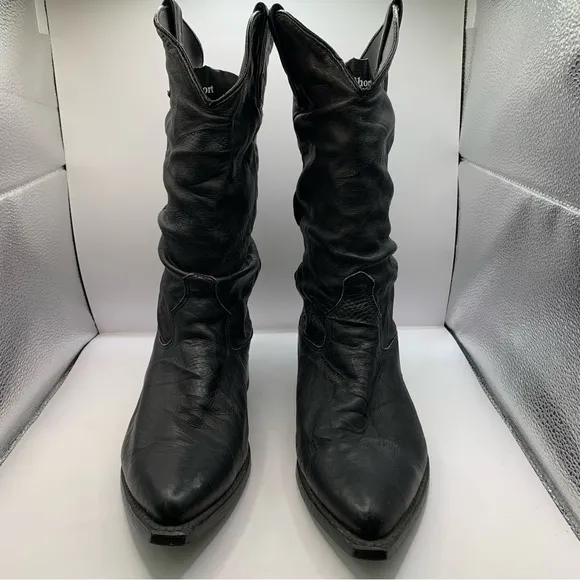 Dingo Slouch Cowboy Boots Black Pigskin Leather Western Biker 6.5D need insoles