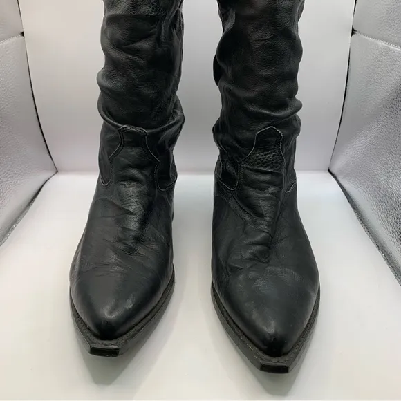 Dingo Slouch Cowboy Boots Black Pigskin Leather Western Biker 6.5D need insoles