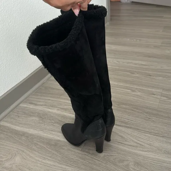 DIOR Black Leather Knee Length Boots, 40