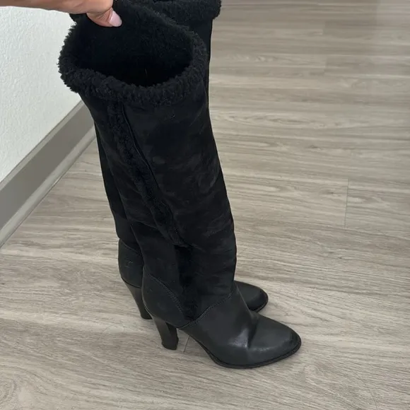 DIOR Black Leather Knee Length Boots, 40