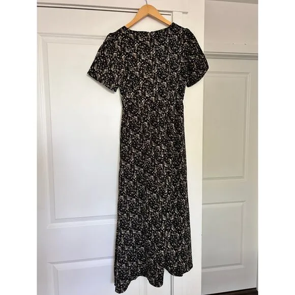 Disturbia Gardenia Floral Print Split Midi Maxi Dress Women’s 4 Black Whimsigoth