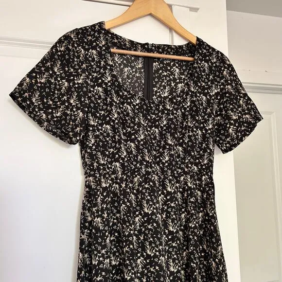 Disturbia Gardenia Floral Print Split Midi Maxi Dress Women’s 4 Black Whimsigoth