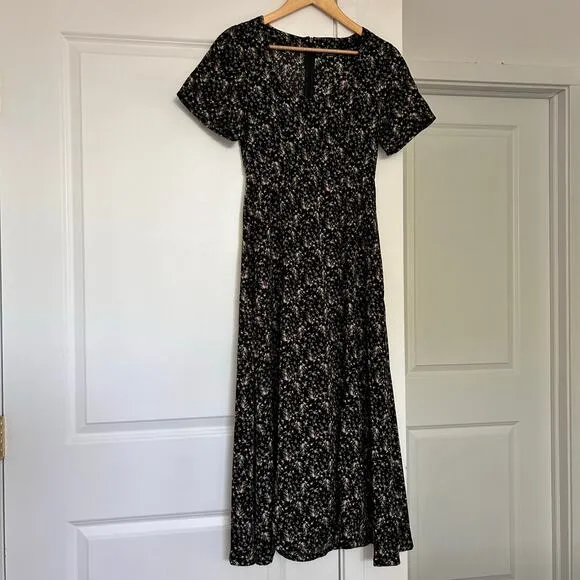 Disturbia Gardenia Floral Print Split Midi Maxi Dress Women’s 4 Black Whimsigoth