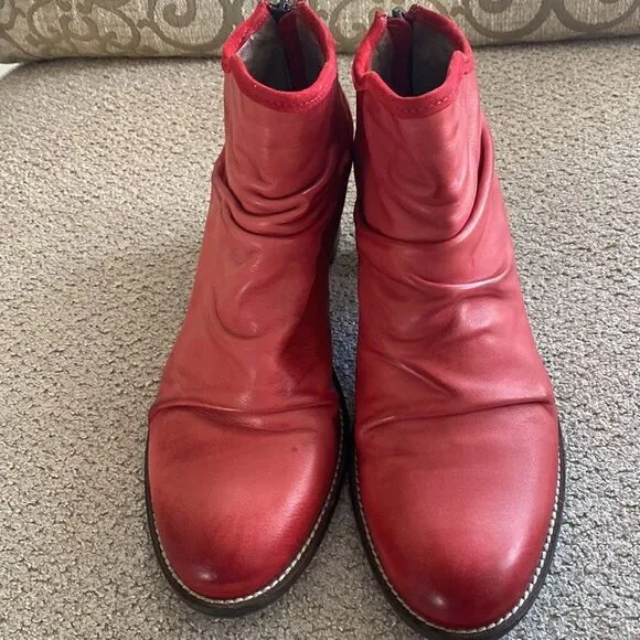 Dkode Red Leather &amp; Suede Back Zip Ankle Boots Booties EU41