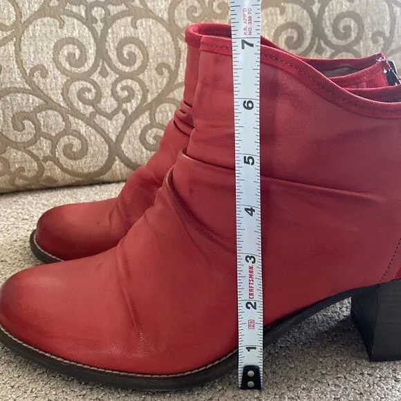 Dkode Red Leather &amp; Suede Back Zip Ankle Boots Booties EU41