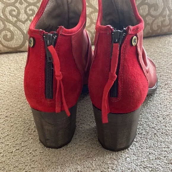 Dkode Red Leather &amp; Suede Back Zip Ankle Boots Booties EU41