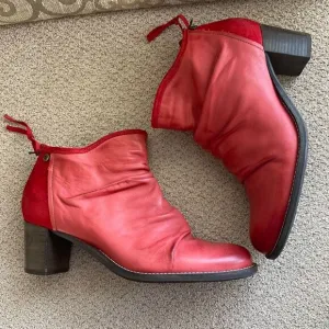 Dkode Red Leather &amp; Suede Back Zip Ankle Boots Booties EU41