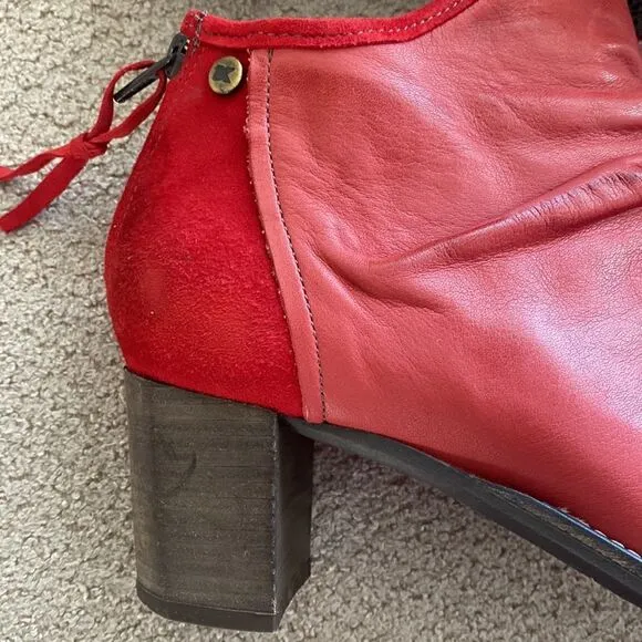 Dkode Red Leather &amp; Suede Back Zip Ankle Boots Booties EU41