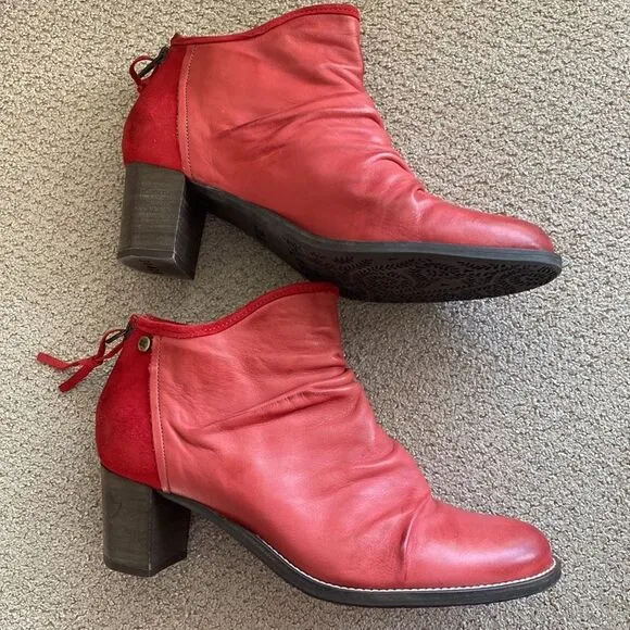 Dkode Red Leather &amp; Suede Back Zip Ankle Boots Booties EU41