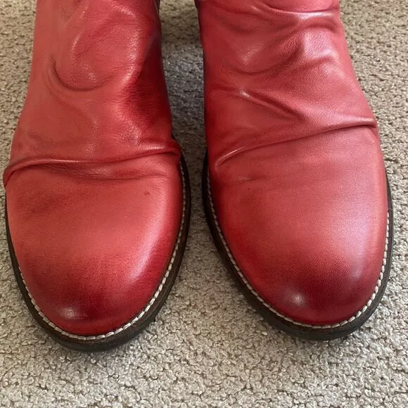 Dkode Red Leather &amp; Suede Back Zip Ankle Boots Booties EU41