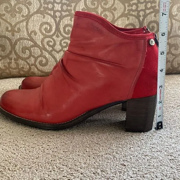 Dkode Red Leather &amp; Suede Back Zip Ankle Boots Booties EU41