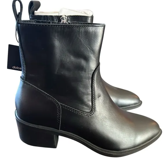 Dolce Vita Bili H20 Black Leather Pointed-Toe Ankle Booties Waterproof NEW 6