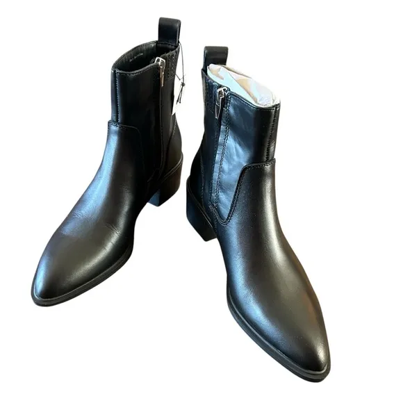 Dolce Vita Bili H20 Black Leather Pointed-Toe Ankle Booties Waterproof NEW 6