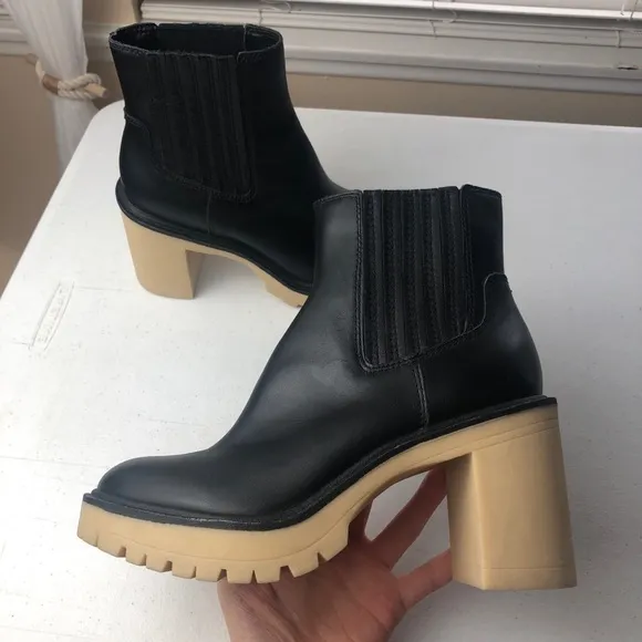 Dolce Vita Caster H2O Booties Black Leather Tan Size 7.5