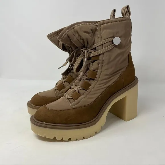 Dolce Vita Celida Nylon Leather Lace Up Heeled Lugged Sole Boots - NWT