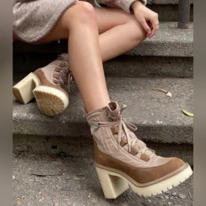 Dolce Vita Celida Nylon Leather Lace Up Heeled Lugged Sole Boots - NWT