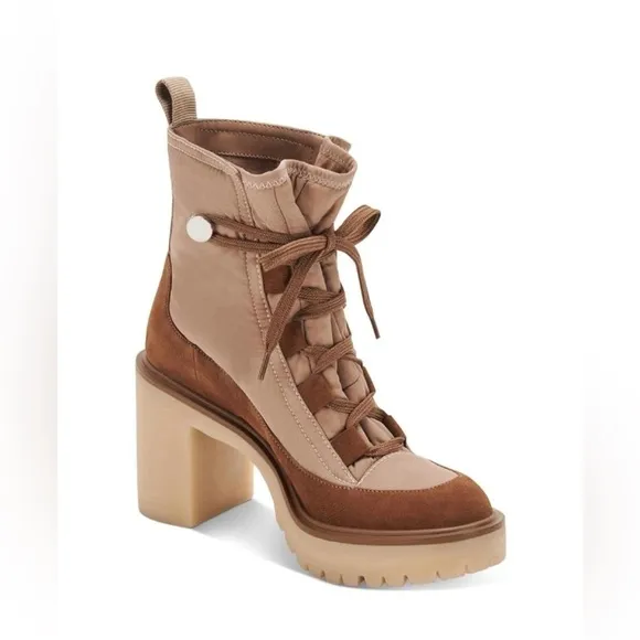 Dolce Vita Celida Nylon Leather Lace Up Heeled Lugged Sole Boots - NWT