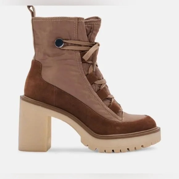 Dolce Vita Celida Nylon Leather Lace Up Heeled Lugged Sole Boots - NWT