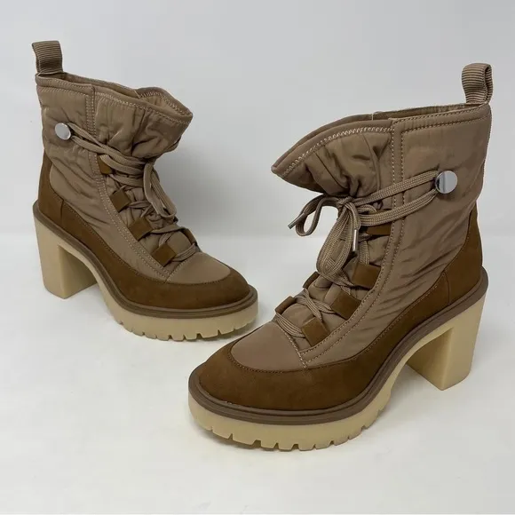Dolce Vita Celida Nylon Leather Lace Up Heeled Lugged Sole Boots - NWT