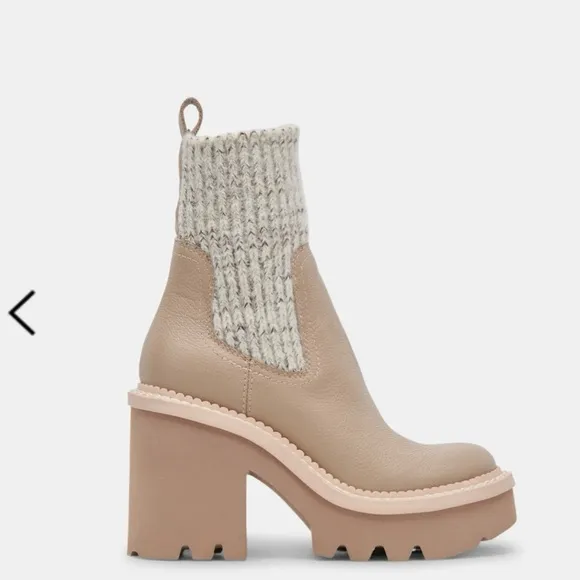 Dolce Vita Drago Taupe Leather Boots, Size 12, Women's Lug Platform Heeled Shoes
