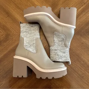 Dolce Vita Drago Taupe Leather Boots, Size 12, Women's Lug Platform Heeled Shoes