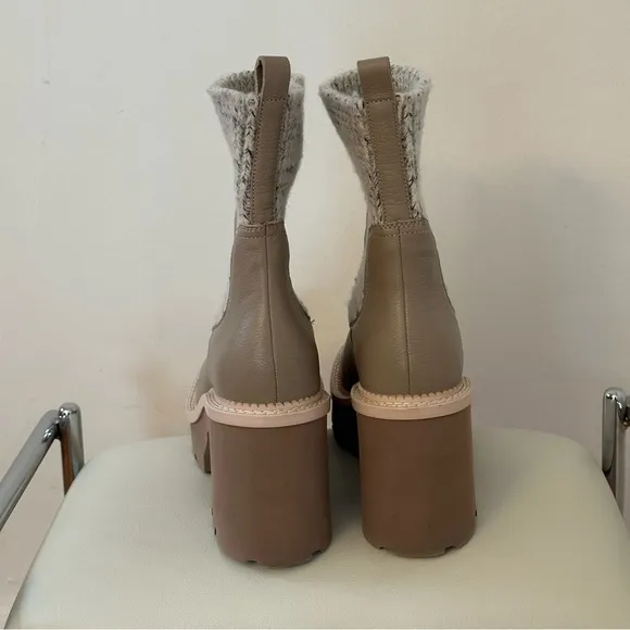 Dolce Vita Drago Taupe Leather Boots, Size 12, Women's Lug Platform Heeled Shoes
